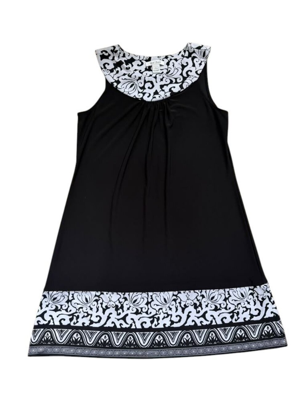 White House Black Market Womens L Black White Sleeveless Shift Dress Stretch.